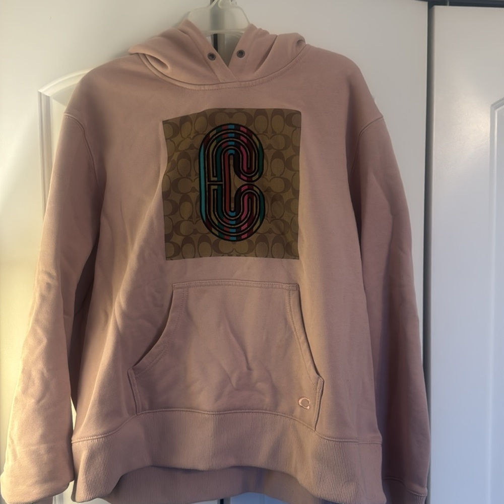 Coach Pink Hoodie with Brown Logo Patch - Picture 4 of 5